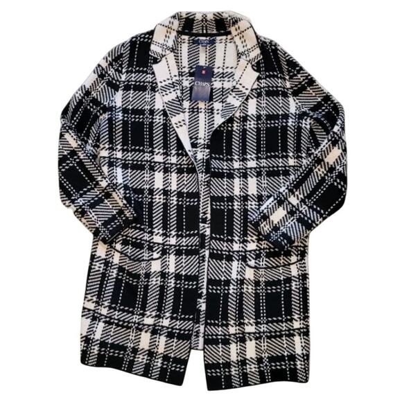 Chaps by Ralph Lauren Black Plaid Open Front Sweater Jacket Coatigan Small - Picture 5 of 7